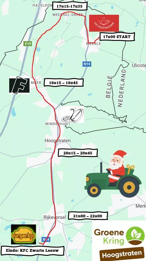 Route en timing kerstparade tractoren